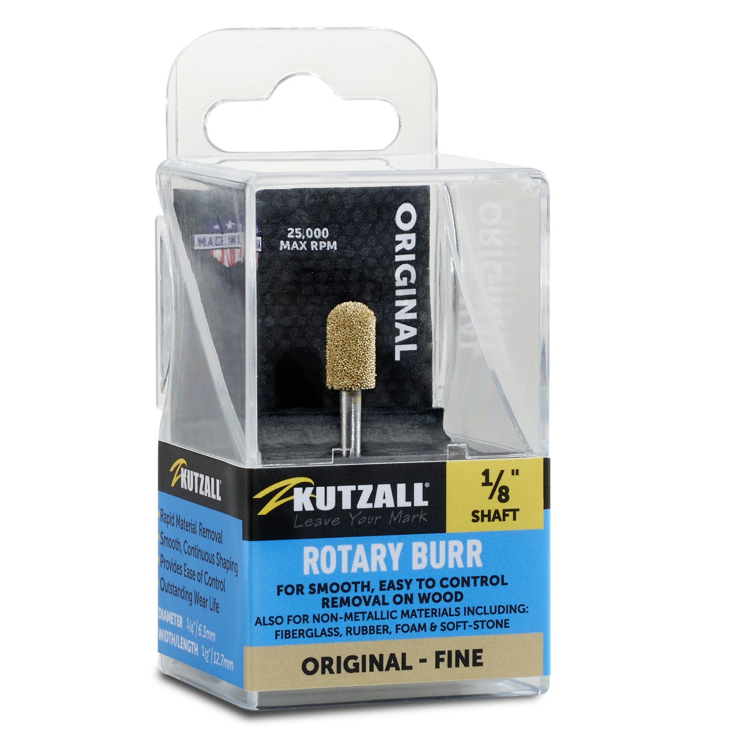 Kutzall 1/4" x 1/2" Ball Nose Burr, 1/8" Shaft