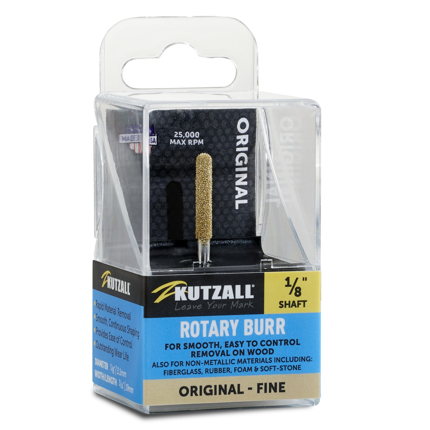 Kutzall 1/8" x 7/8" Ball Nose Burr, 1/8" Shaft