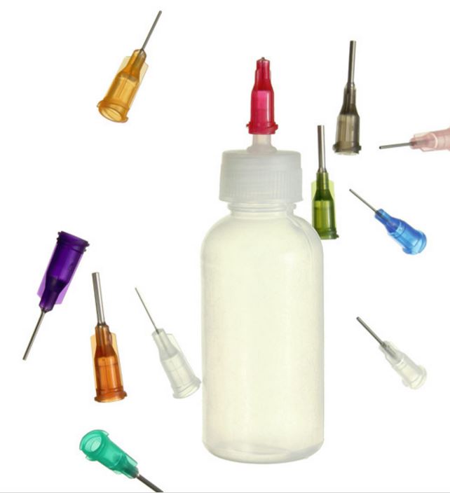 Plastic applicator bottle with 10 assorted sizes of tips.