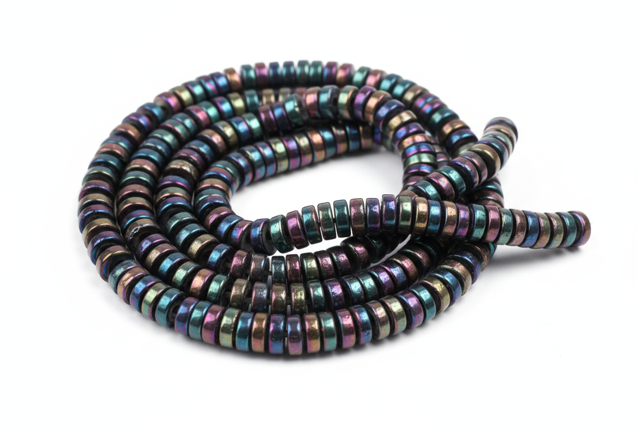 peacock hematite rondelle washer bead strands