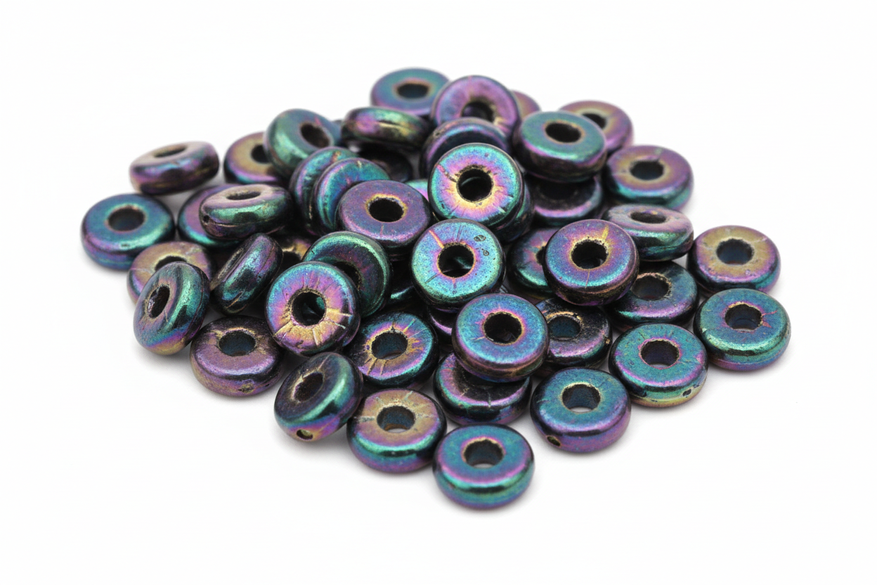 Peacock hematite rondelle washer beads